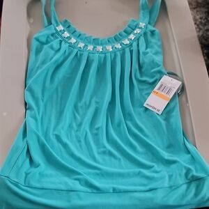 MICHAEL Michael Kors Blue Embellished Ruched Tank Top